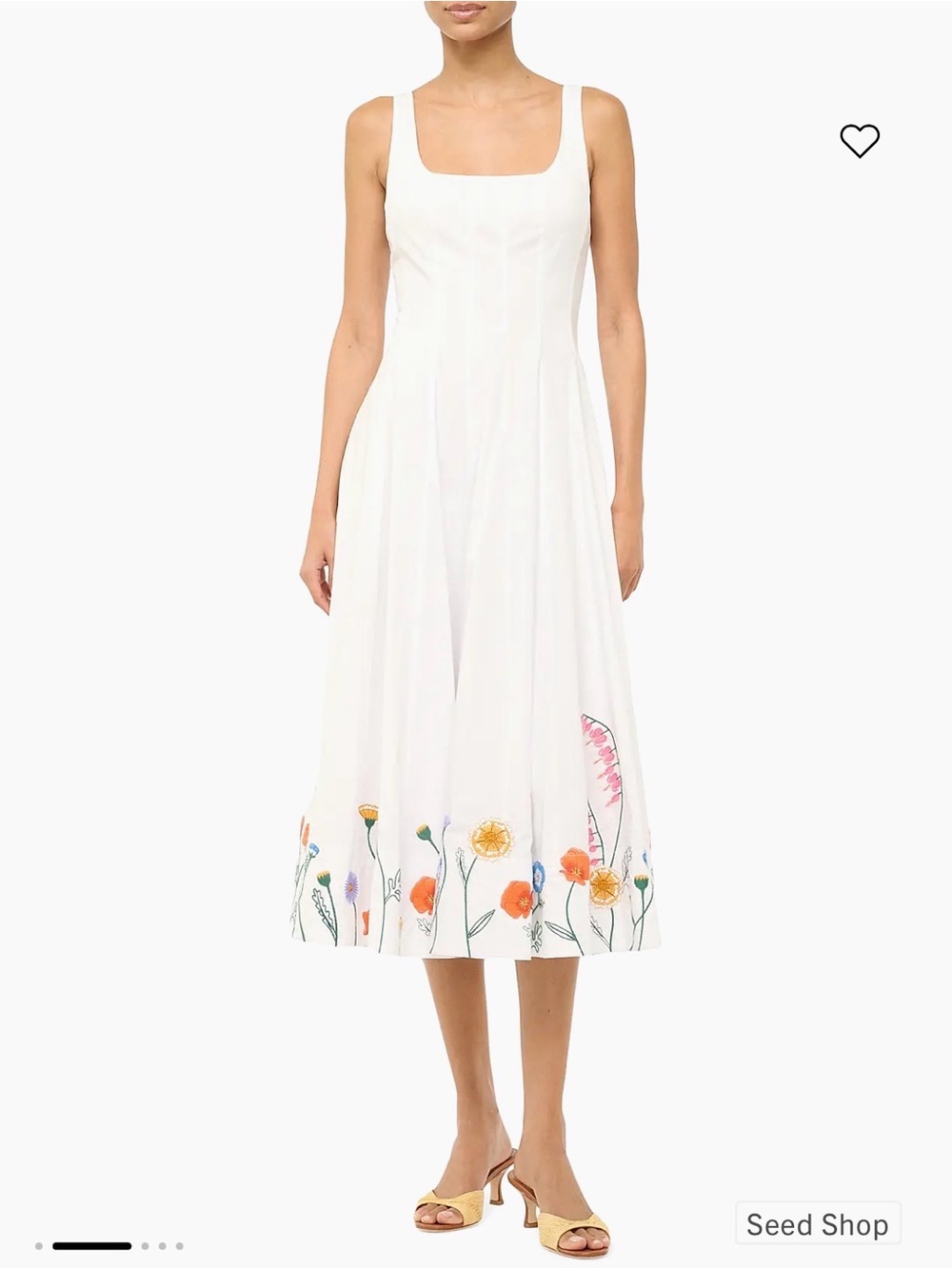 STAUD Wells Dress (White) with Embroidery (florals)